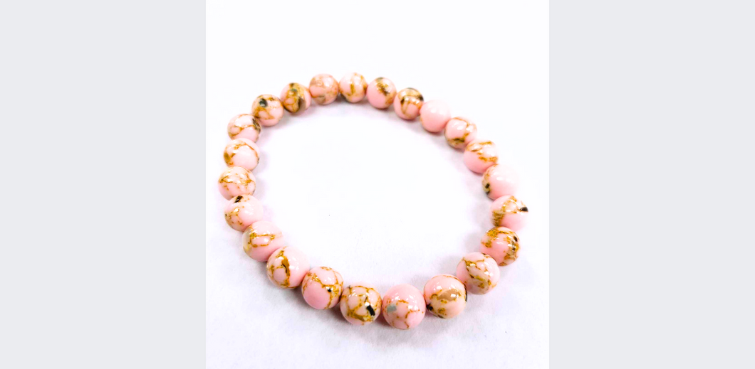 Bracelet -  Billes de coquillage _ Rose avec ligne or- Rouge Bijoux