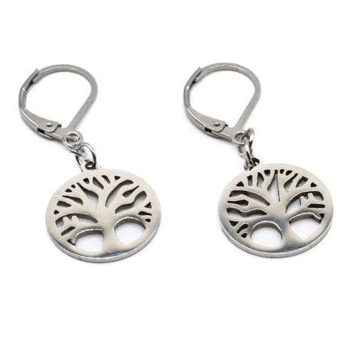 Boucles d'Oreilles Dormeuses Argent Arbre de vie main image 0