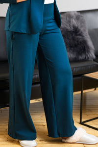 Pantalon Taille Haute Extensible à Coupe Large Turquoise - Aïz