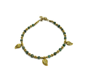 Bracelet de cheville RI41 - Onyx vert avec feuilles - Rouge Import