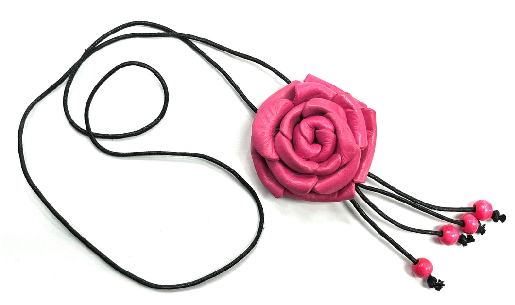 Collier Fleur de cuir RI54 - Bouton de rose - Rose - Rouge Import