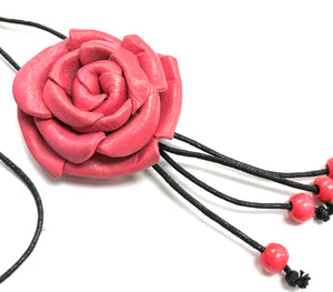 Collier Fleur de cuir RI54 - Bouton de rose - Rose - Rouge Import