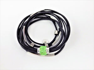Collier/Bracelet noir, attache verte, tubes et médaillon argent  - MJ Bijoux