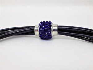 Collier/Bracelet noir, attache bleue, médaillon argent - MJ Bijoux