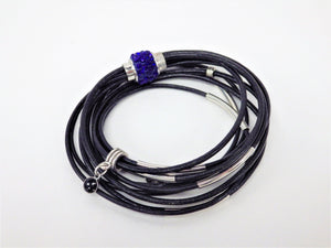Collier/Bracelet noir, attache bleue, médaillon noir - MJ Bijoux