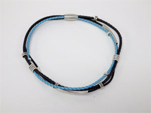 Collier/Bracelet noir, tresse bleue pâle - MJ Bijoux