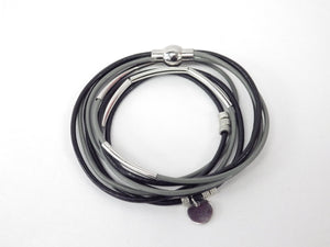 Collier/Bracelet noir et gris, médaillon - MJ Bijoux
