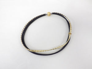 Collier/Bracelet noir avec attache pailleté or, tresse doré - MJ Bijoux