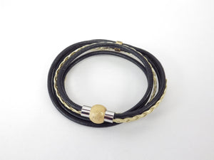 Collier/Bracelet noir avec attache pailleté or, cristal sur socle doré - MJ Bijoux