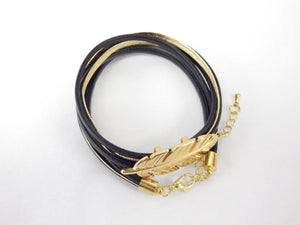 Collier/Bracelet noir et dorée plume - MJ Bijoux