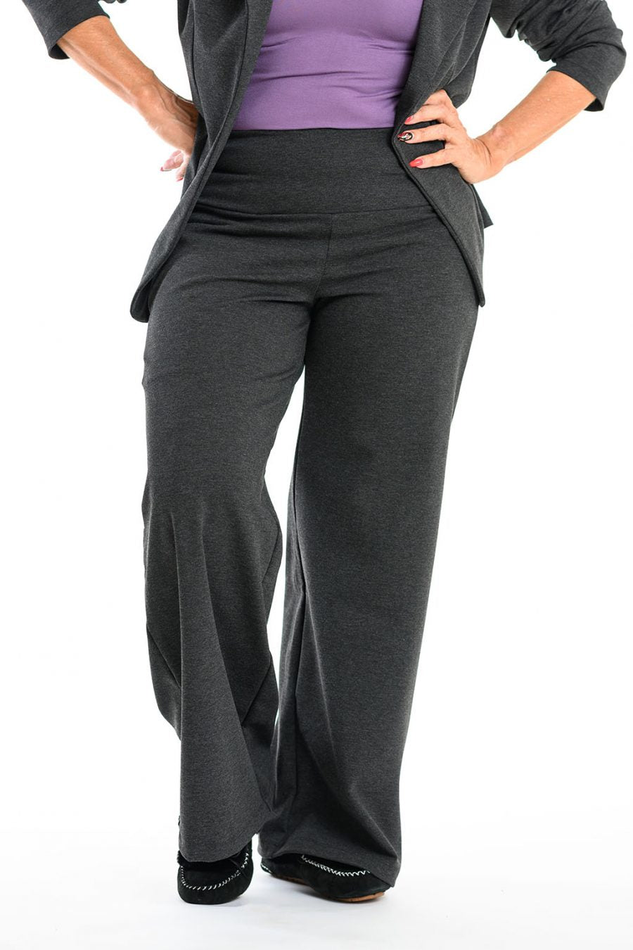 Pantalon Taille Haute Extensible à Coupe Large Charcoal - Aïz