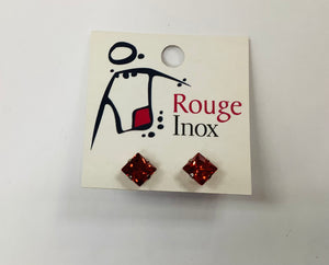 BO zircon carré rouge 6mm- Rouge Inox