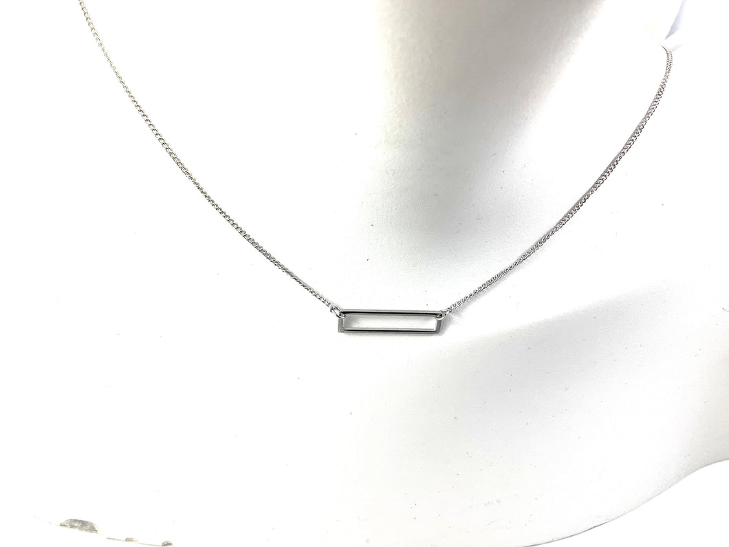 Collier Rectangle Argent - Rouge Inox