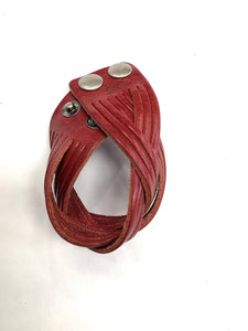 Bracelet cuir tressé rouge foncé épais